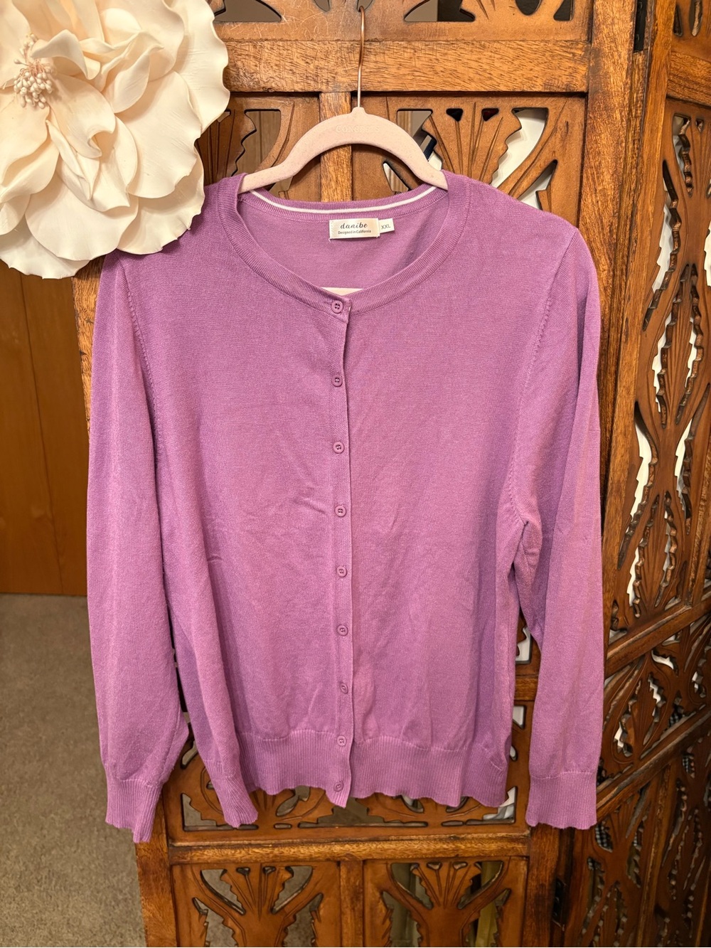 Classic  button-front cardigan in lavender